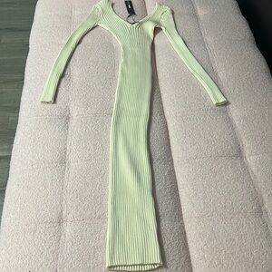 NWT Fashion Nova Taupe Ribbed V-Neck Dress XS